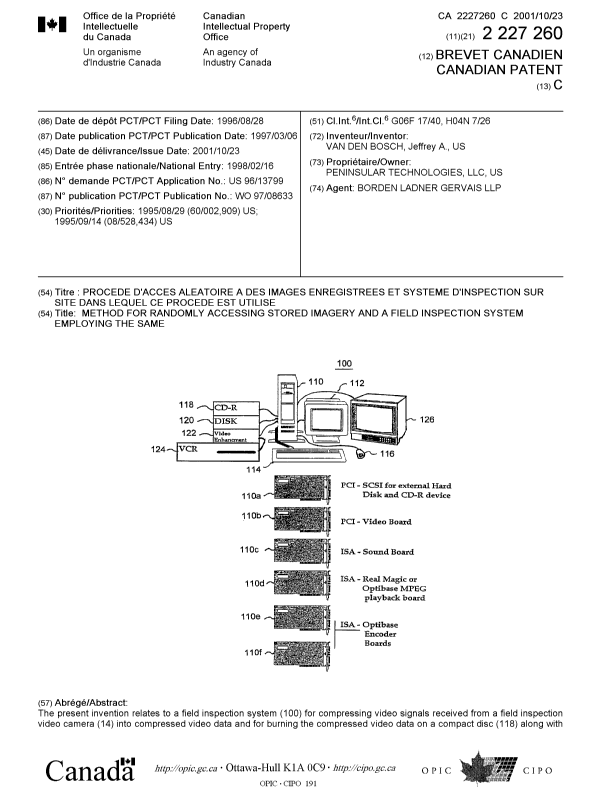 Document de brevet canadien 2227260. Page couverture 20011003. Image 1 de 2