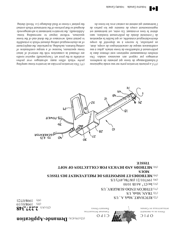 Canadian Patent Document 2227348. Cover Page 19971203. Image 1 of 2
