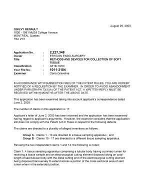 Canadian Patent Document 2227348. Prosecution-Amendment 20030829. Image 1 of 3