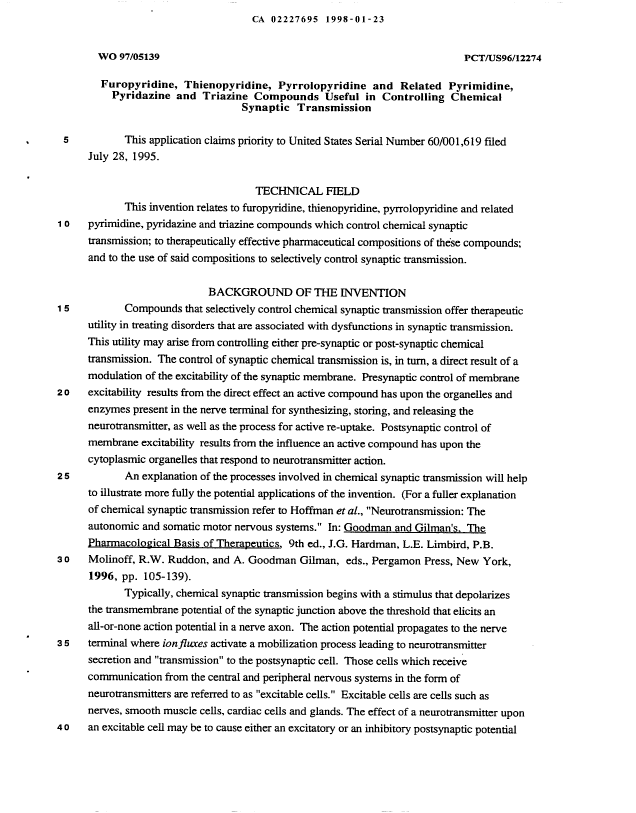 Canadian Patent Document 2227695. Description 19980123. Image 1 of 71