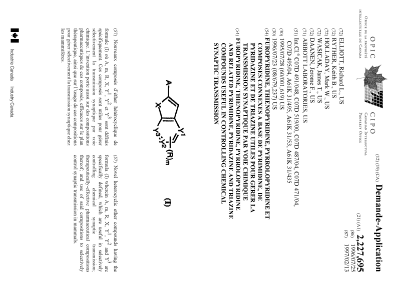 Canadian Patent Document 2227695. Cover Page 19980506. Image 1 of 1