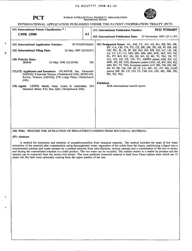 Document de brevet canadien 2227777. Abrégé 19980123. Image 1 de 1