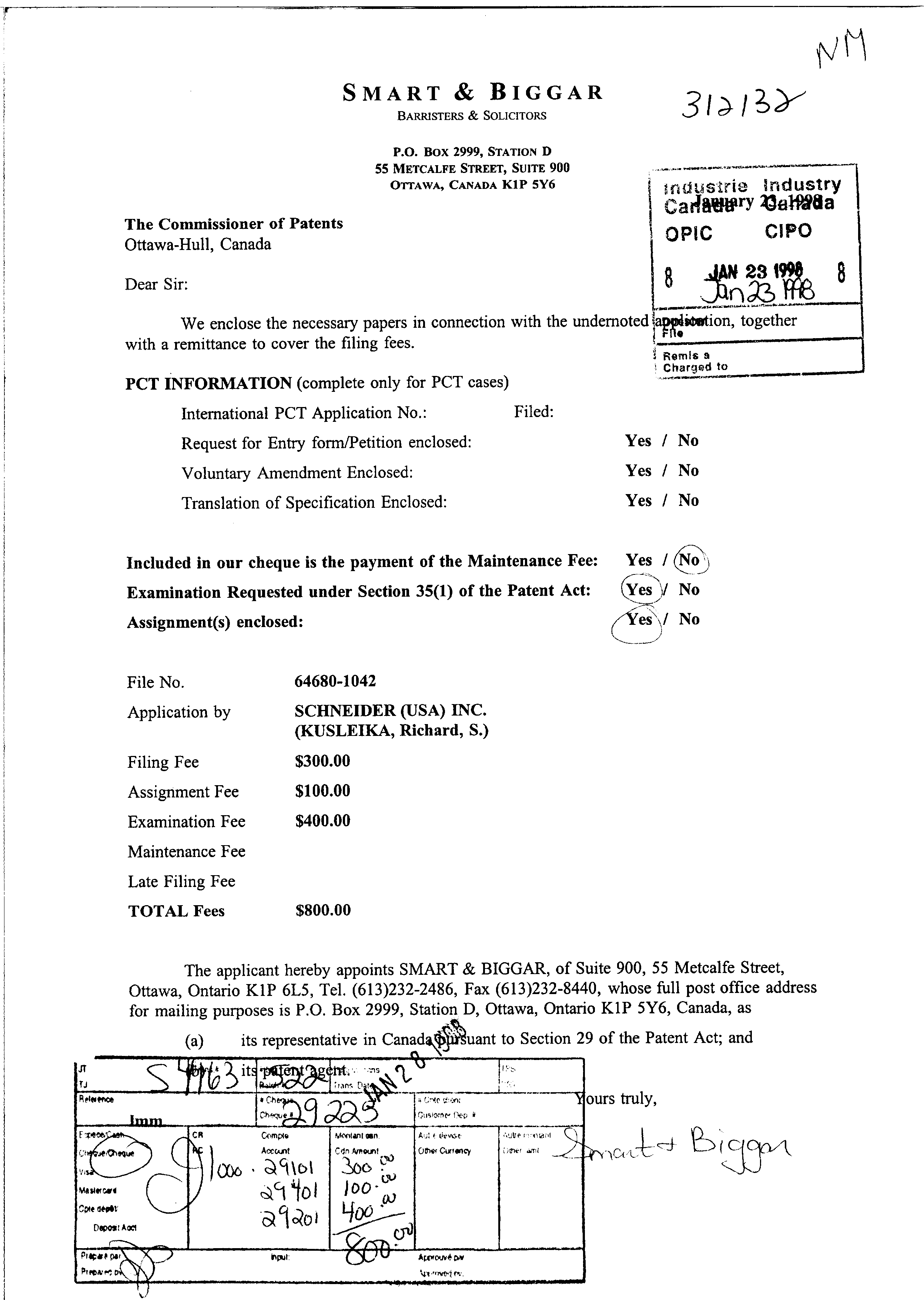 Canadian Patent Document 2227838. Assignment 19971223. Image 1 of 4