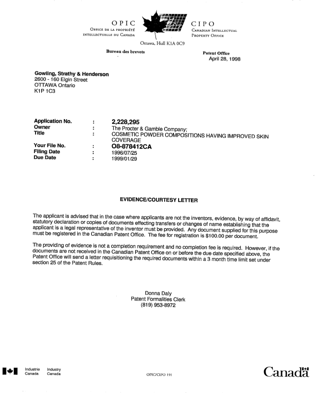 Canadian Patent Document 2228295. Correspondence 19980428. Image 1 of 1