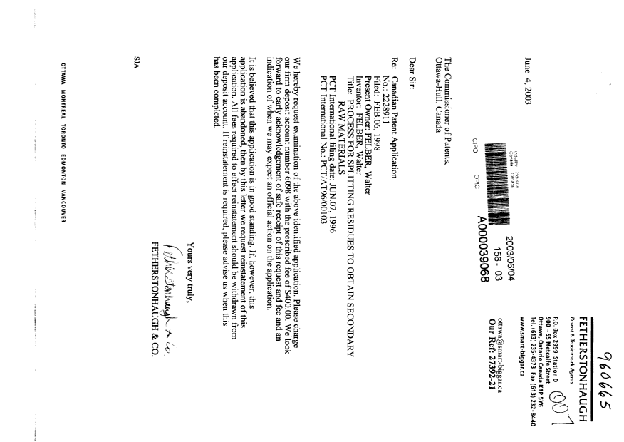 Canadian Patent Document 2228911. Prosecution-Amendment 20030604. Image 1 of 1