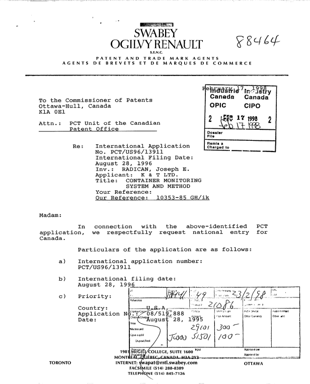 Document de brevet canadien 2229705. Cession 19980217. Image 1 de 3