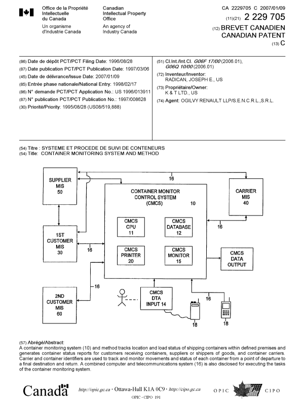Document de brevet canadien 2229705. Page couverture 20061205. Image 1 de 1