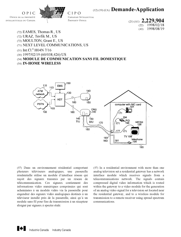 Canadian Patent Document 2229904. Cover Page 19980904. Image 1 of 1