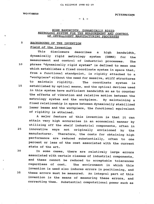 Canadian Patent Document 2229935. Description 19980219. Image 1 of 49