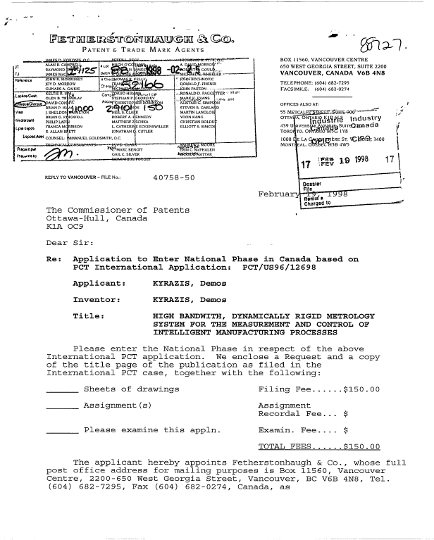 Canadian Patent Document 2229935. Assignment 19980219. Image 1 of 4