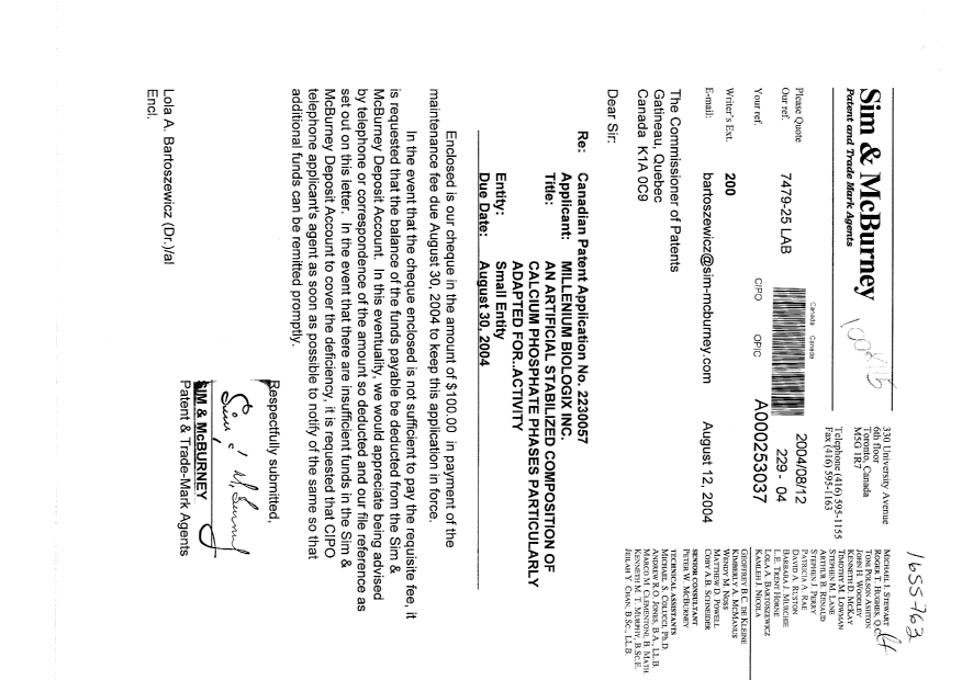 Canadian Patent Document 2230057. Fees 20040812. Image 1 of 1