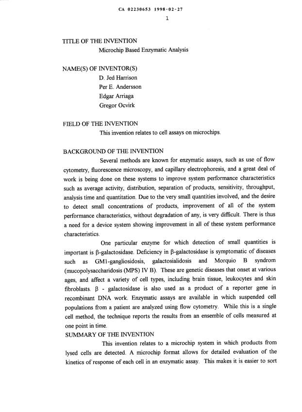 Canadian Patent Document 2230653. Description 19971227. Image 1 of 8