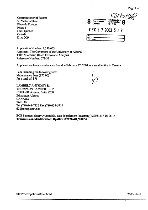 Canadian Patent Document 2230653. Fees 20021217. Image 1 of 1