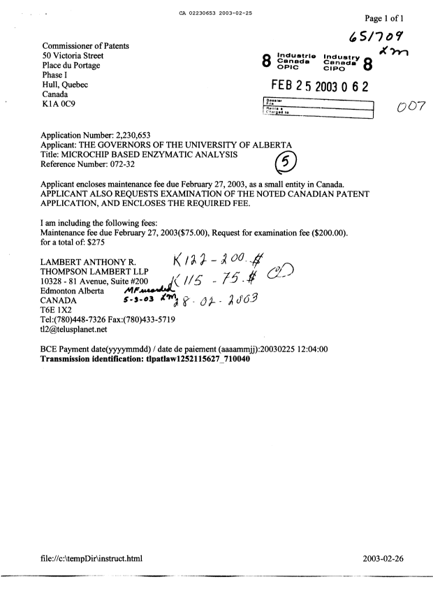Canadian Patent Document 2230653. Prosecution-Amendment 20021225. Image 1 of 1