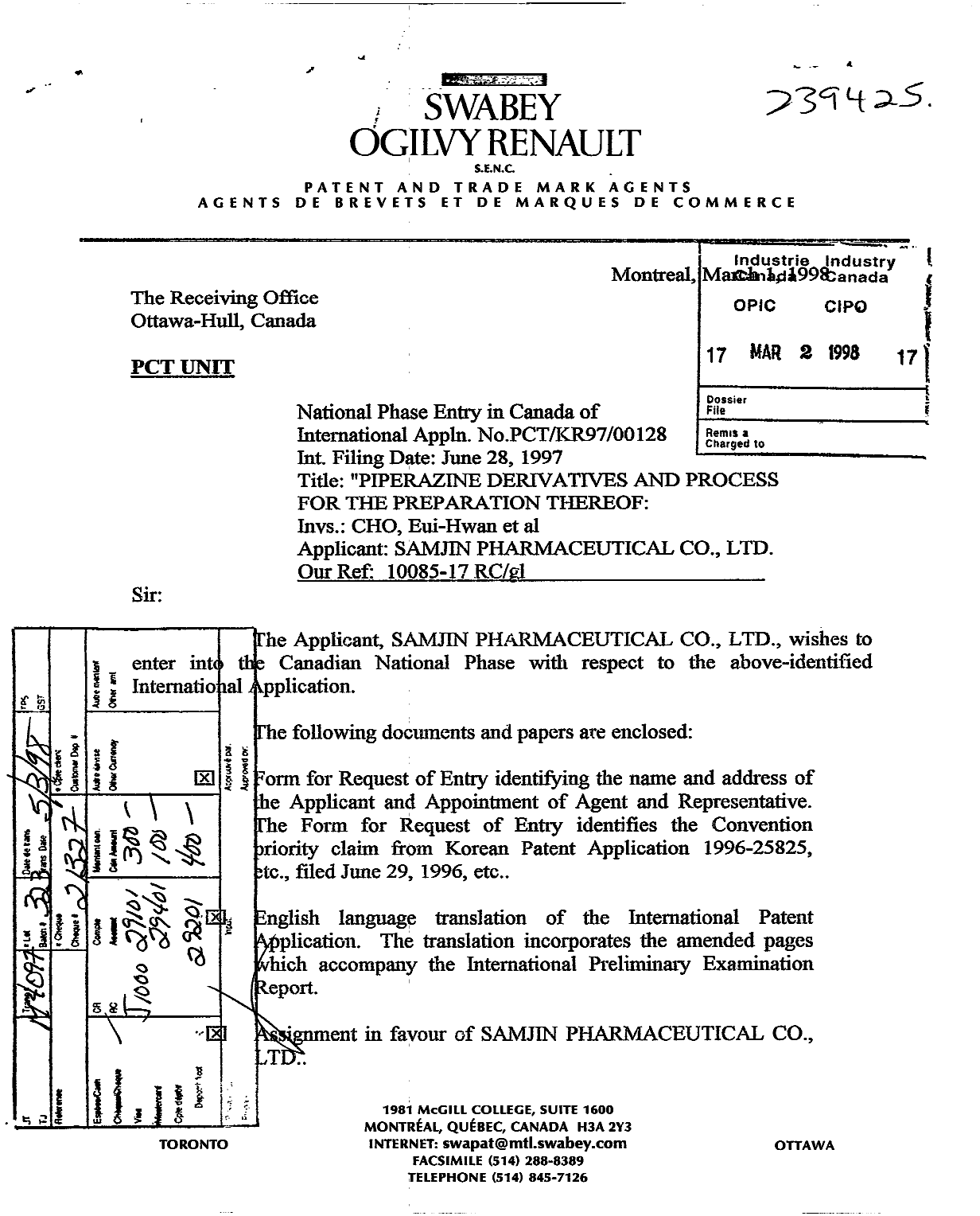 Canadian Patent Document 2230960. Assignment 19980302. Image 1 of 13