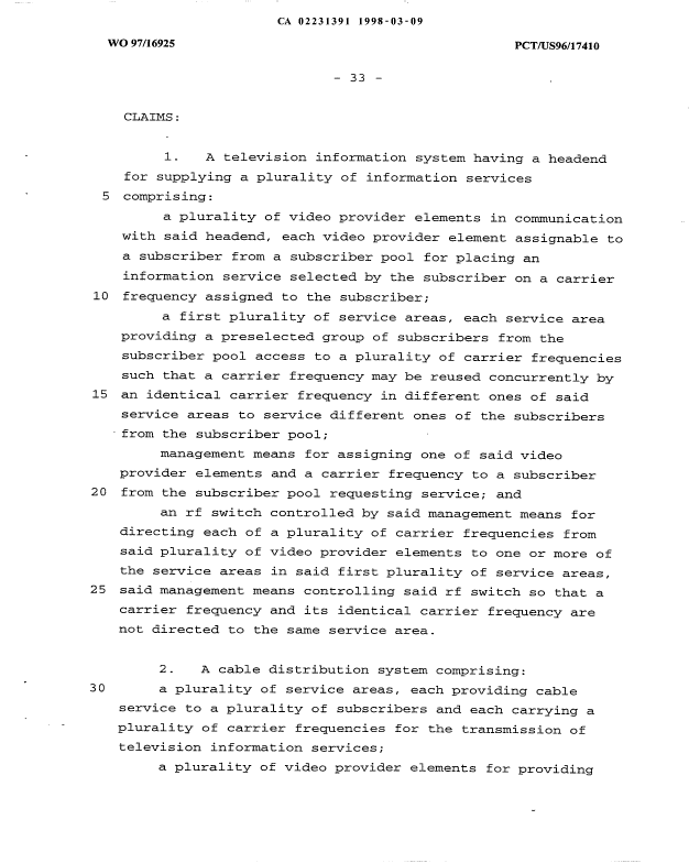 Document de brevet canadien 2231391. Revendications 19980309. Image 1 de 2