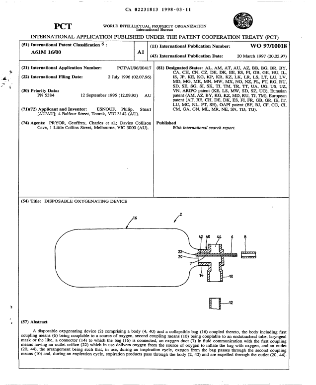 Document de brevet canadien 2231813. Abrégé 19980311. Image 1 de 1