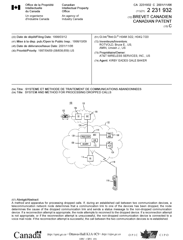 Canadian Patent Document 2231932. Cover Page 20001210. Image 1 of 1
