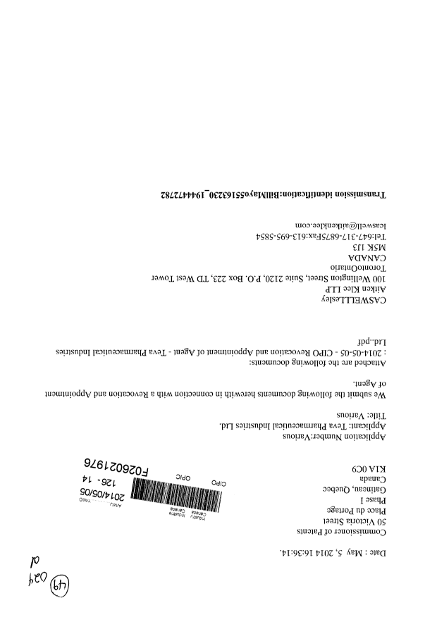 Canadian Patent Document 2232310. Correspondence 20131205. Image 1 of 7