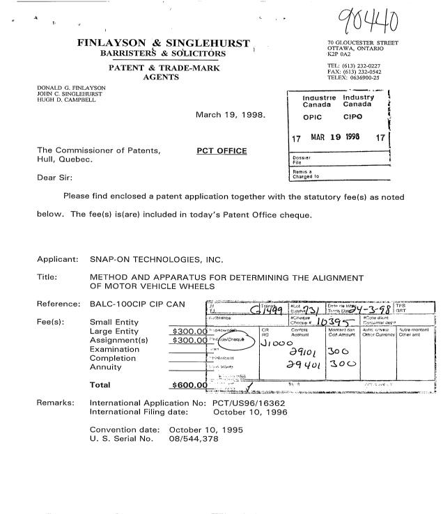 Document de brevet canadien 2232534. Cession 19980319. Image 1 de 15