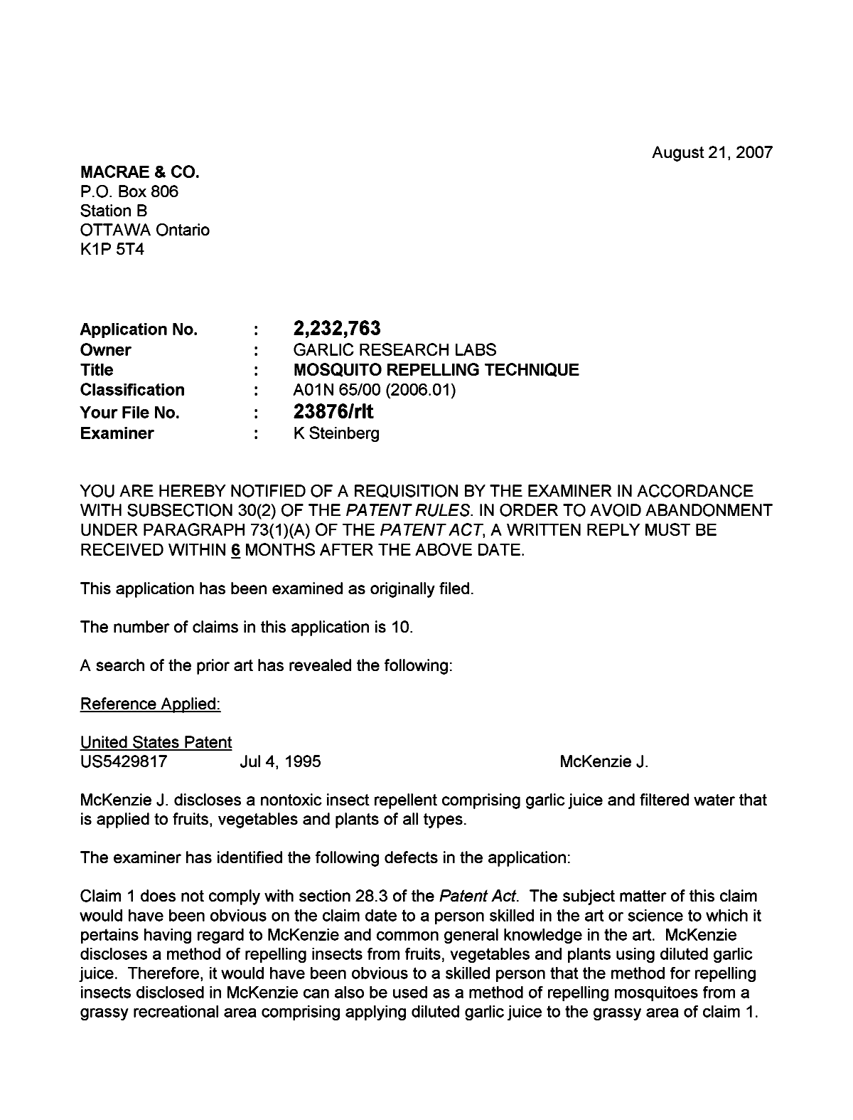 Canadian Patent Document 2232763. Prosecution-Amendment 20061221. Image 1 of 2