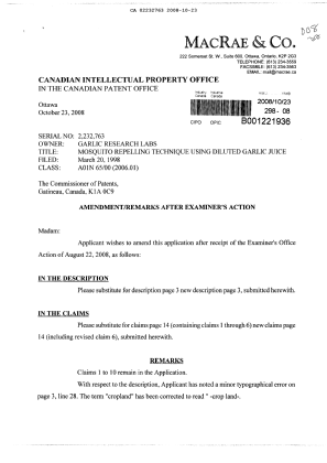 Document de brevet canadien 2232763. Poursuite-Amendment 20071223. Image 1 de 5