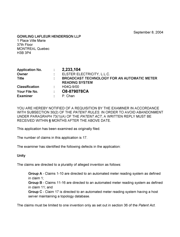 Canadian Patent Document 2233104. Prosecution-Amendment 20031208. Image 1 of 2