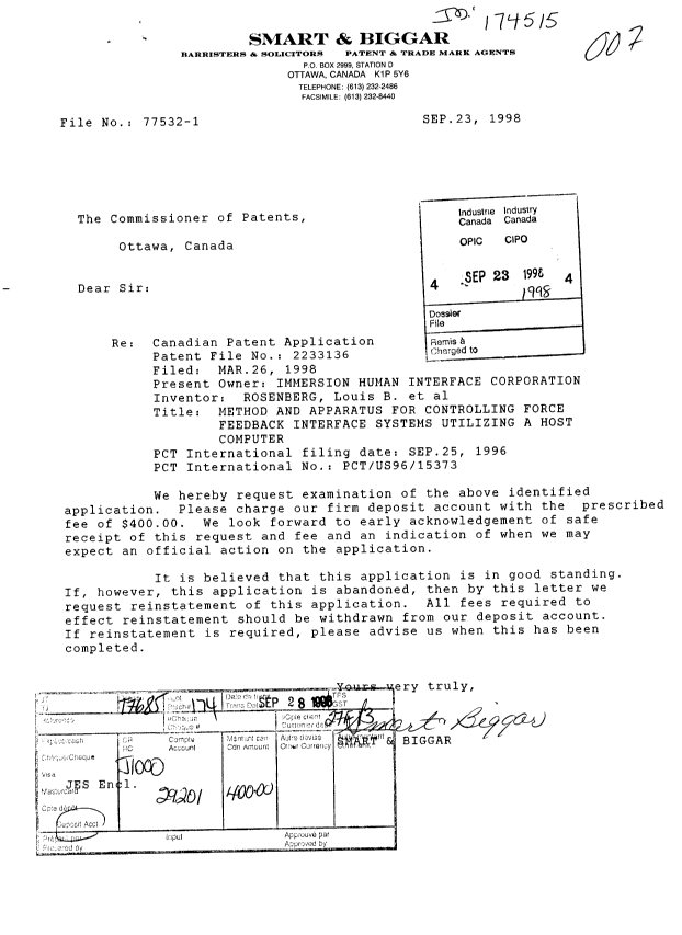 Canadian Patent Document 2233136. Prosecution-Amendment 19980923. Image 1 of 1