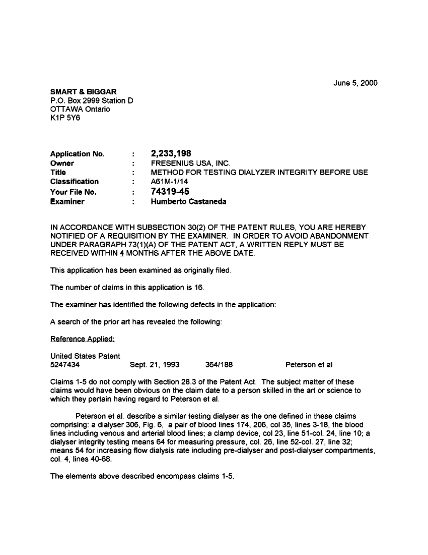 Canadian Patent Document 2233198. Prosecution-Amendment 19991205. Image 1 of 2