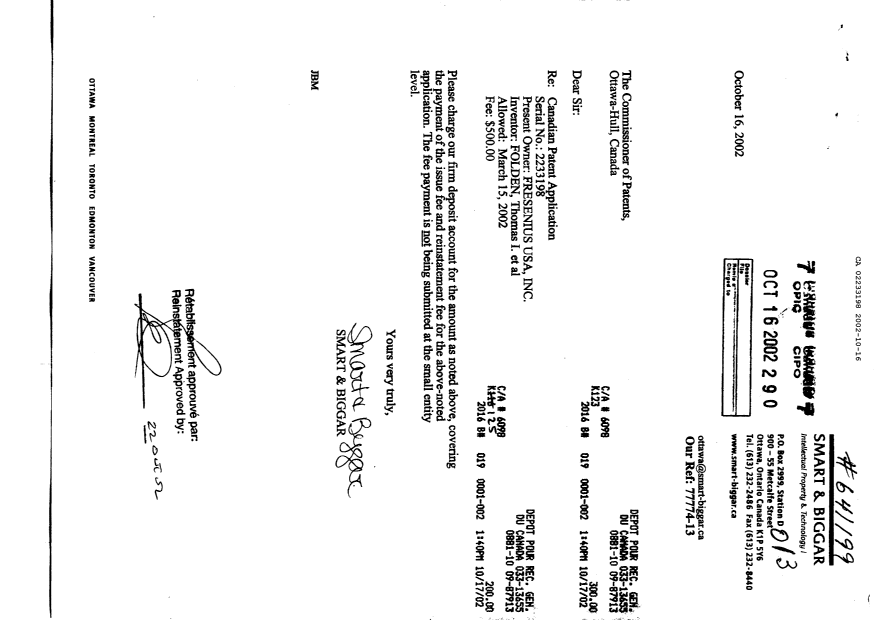 Document de brevet canadien 2233198. Poursuite-Amendment 20011216. Image 1 de 1