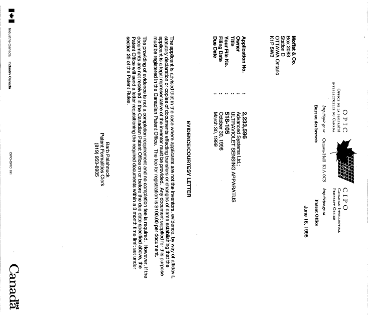 Canadian Patent Document 2233596. Correspondence 19980616. Image 1 of 1