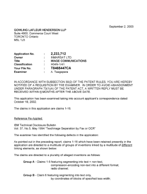 Canadian Patent Document 2233712. Prosecution-Amendment 20030902. Image 1 of 3