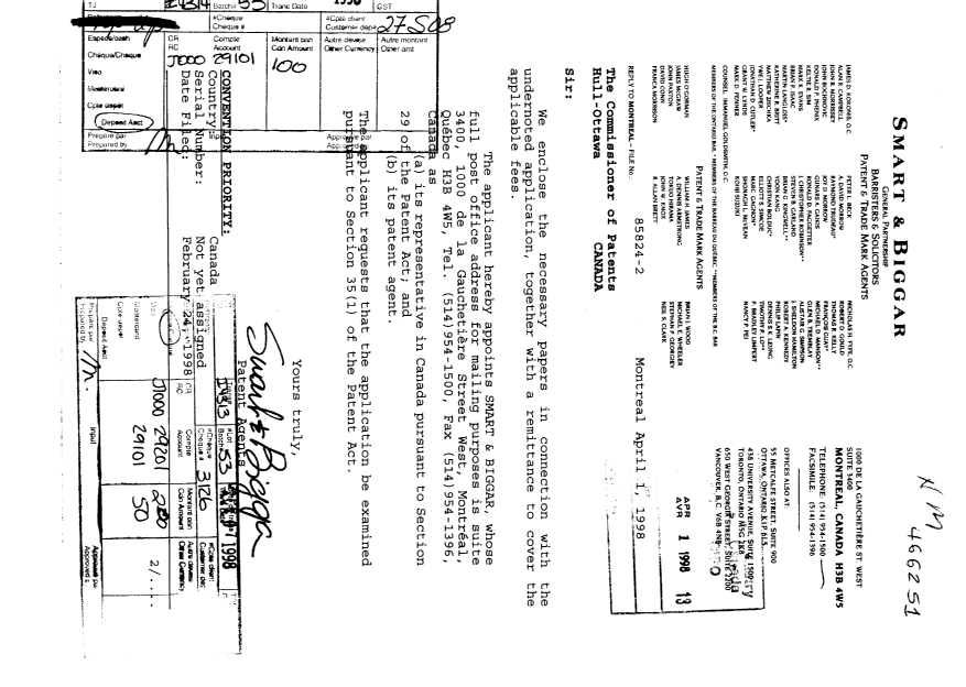 Canadian Patent Document 2233794. Correspondence 19971201. Image 1 of 5