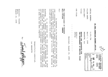 Document de brevet canadien 2233794. Correspondance 19971224. Image 1 de 2