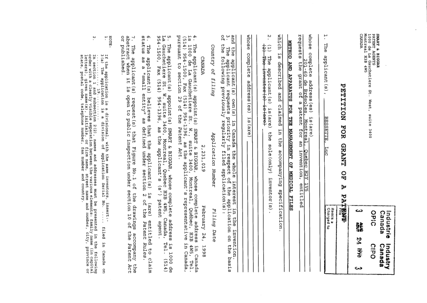 Document de brevet canadien 2233794. Correspondance 19971224. Image 2 de 2