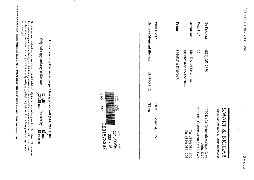 Canadian Patent Document 2233794. Correspondence 20141204. Image 2 of 3