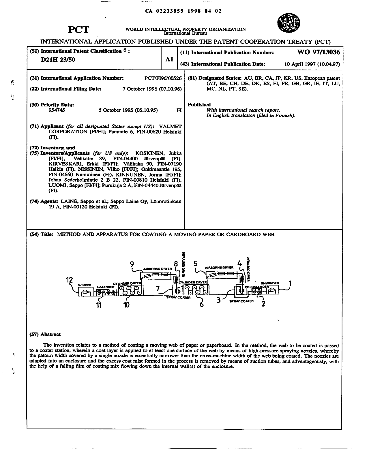 Canadian Patent Document 2233855. Abstract 19980402. Image 1 of 1