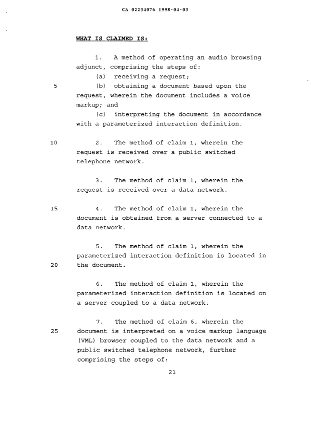 Document de brevet canadien 2234076. Revendications 19980403. Image 1 de 4