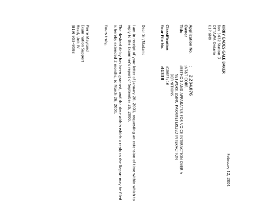 Canadian Patent Document 2234076. Correspondence 20010212. Image 1 of 1