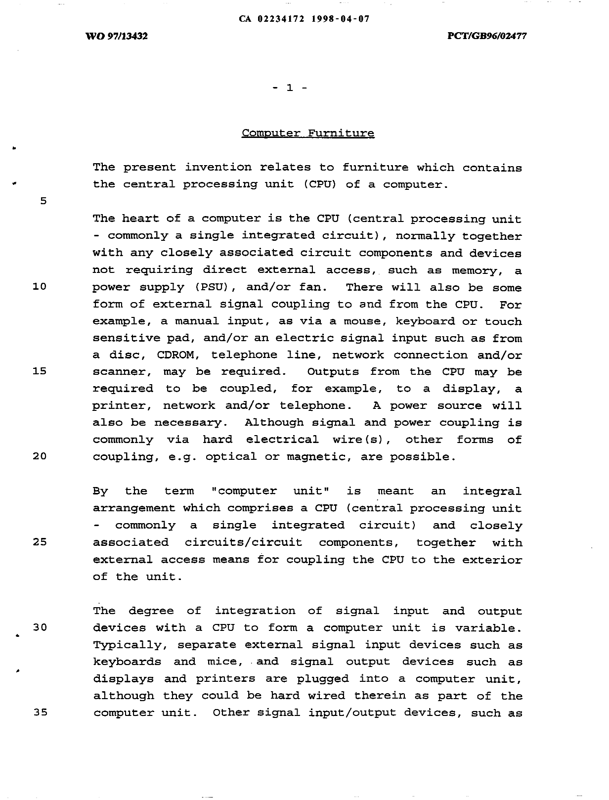 Canadian Patent Document 2234172. Description 19980407. Image 1 of 14