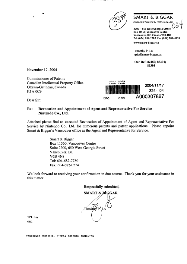 Canadian Patent Document 2235660. Correspondence 20031217. Image 1 of 3