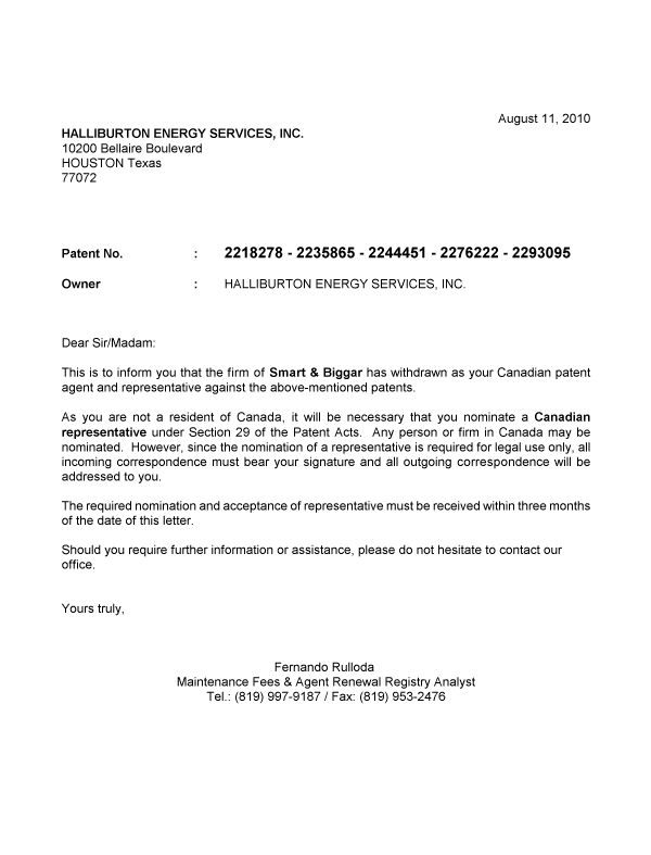 Canadian Patent Document 2235865. Correspondence 20091211. Image 1 of 1