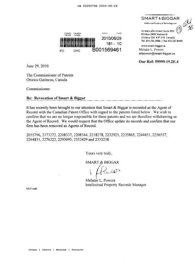 Canadian Patent Document 2235865. Correspondence 20091229. Image 1 of 1