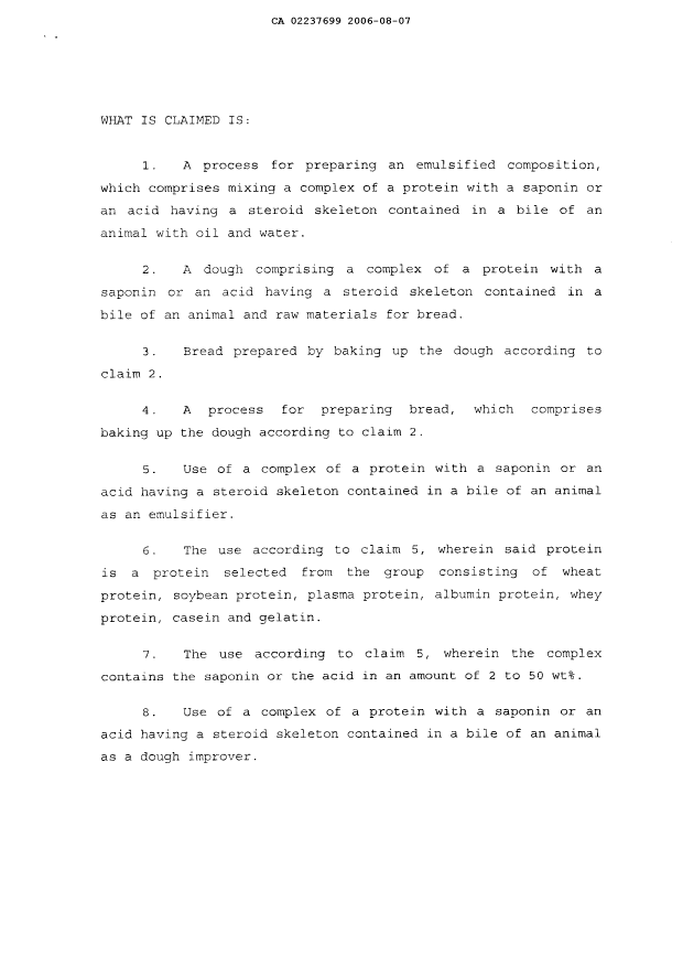 Document de brevet canadien 2237699. Revendications 20060807. Image 1 de 1