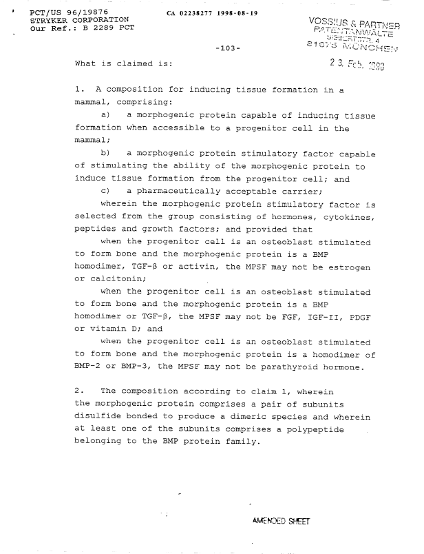 Document de brevet canadien 2238277. Revendications 19980819. Image 1 de 12