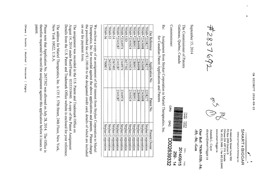 Document de brevet canadien 2238277. Cession 20140915. Image 1 de 32