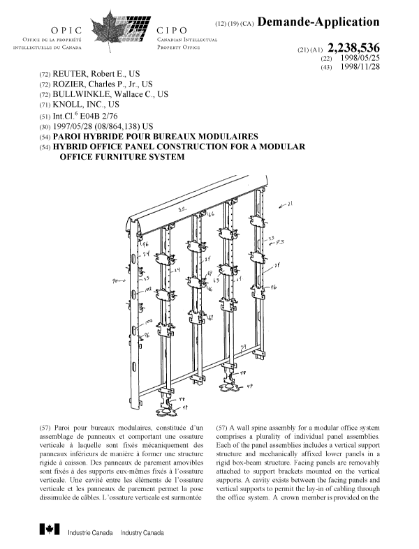 Document de brevet canadien 2238536. Page couverture 19981208. Image 1 de 2