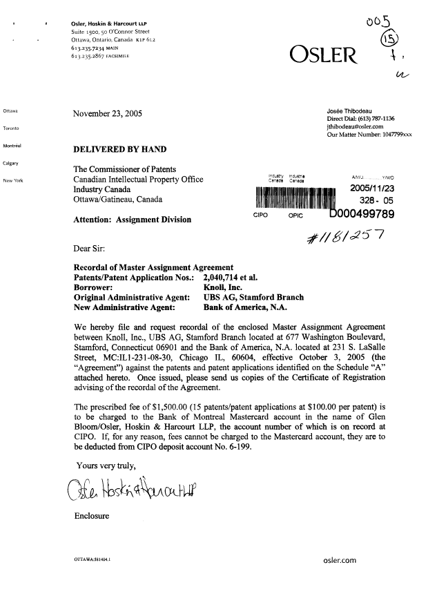 Document de brevet canadien 2238536. Cession 20051123. Image 1 de 8