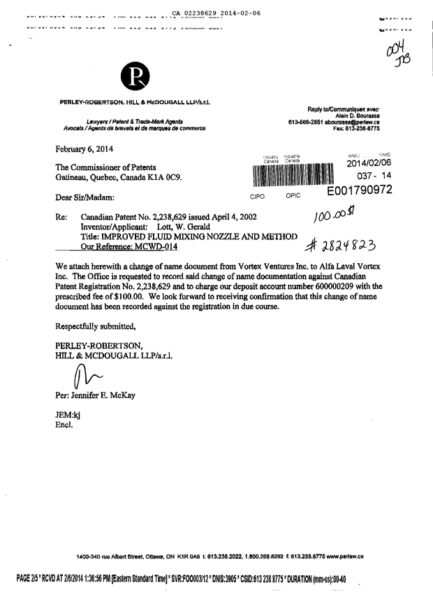 Canadian Patent Document 2238629. Assignment 20131206. Image 1 of 5