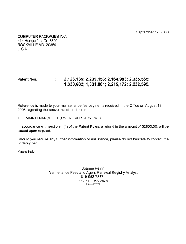 Canadian Patent Document 2239153. Correspondence 20080912. Image 1 of 1